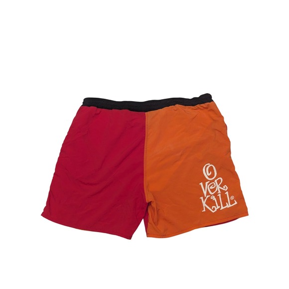 VTG Overkill‎ Canada Colorblock Shorts Men's Large Red Orange 90s Swim Trunks - Picture 8 of 11